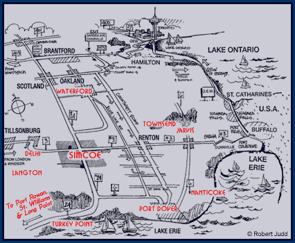 Map of Norfolk Communities, Ontario, Cnada